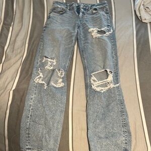 Ae Distressed Straight Leg Blue Jeans